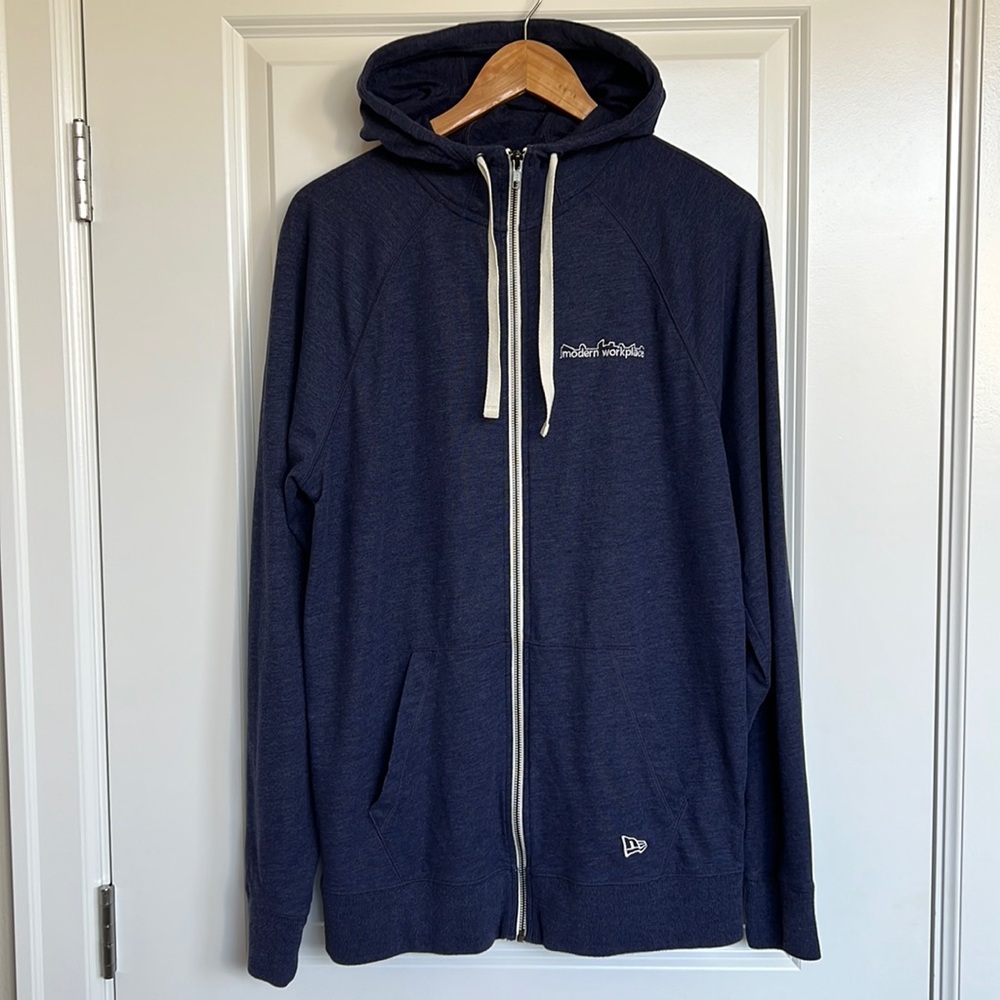 Microsoft New Era Hooded Sweatshirt sz Large Mens Modern Workplace Full Zip Blue